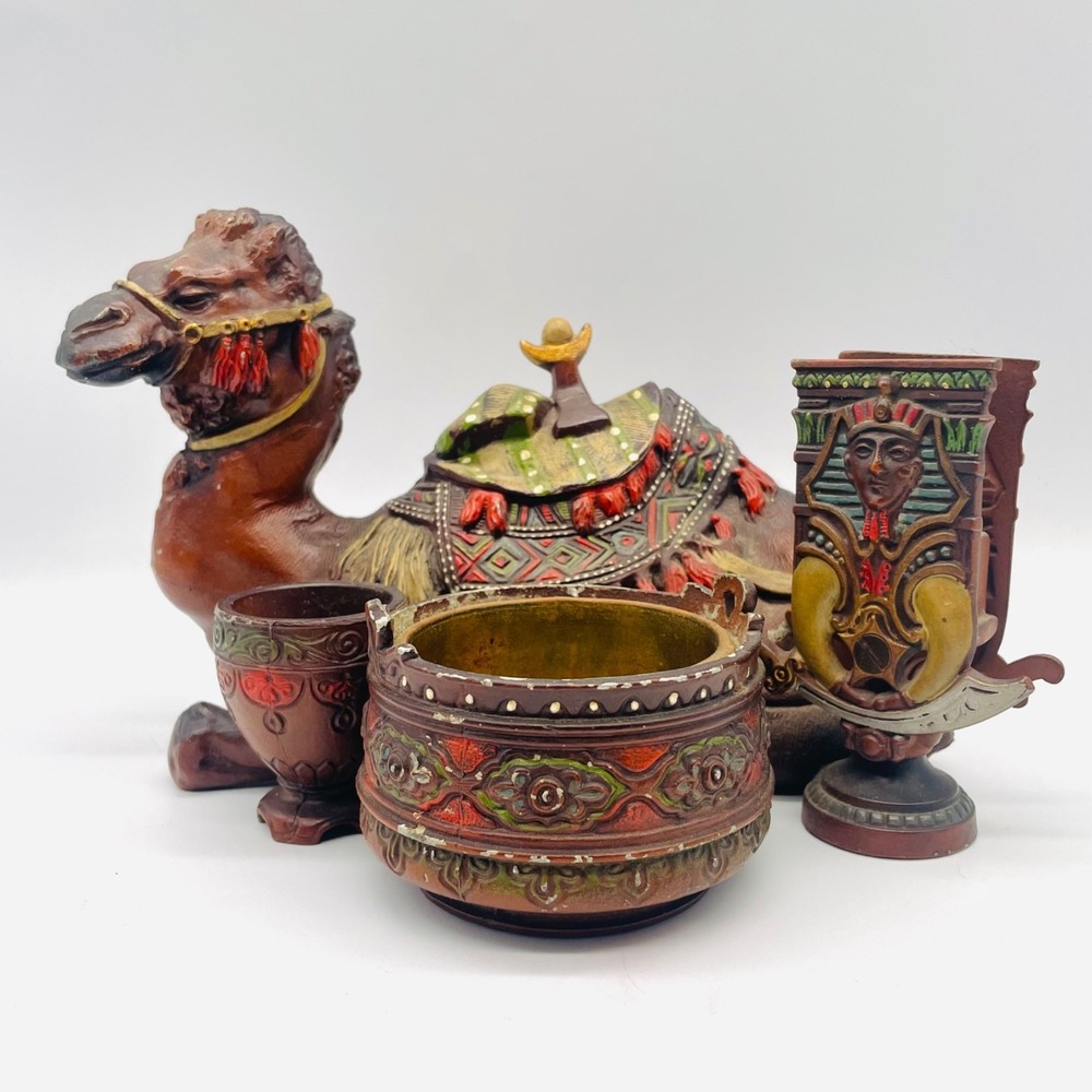 Judd Cast Iron Smoke Stand Match Holder Desk Table Top Camel Egypt‎ Pharaoh Face